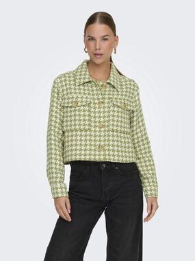 Cropped Green Houndstooth Button Jacket